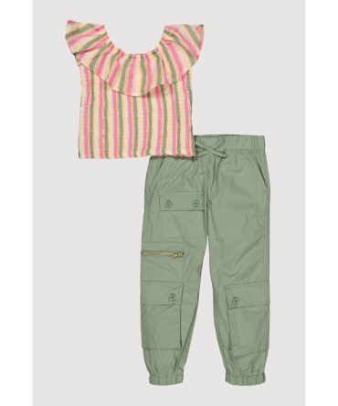 Toddler Girls Smocked Striped Top and Cargo Joggers