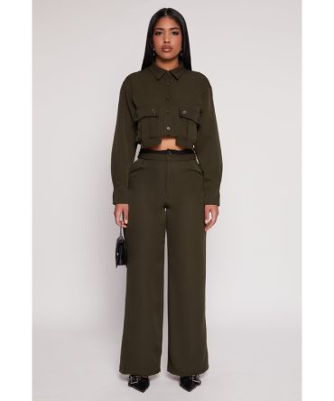 Two Button Wide Leg Pants