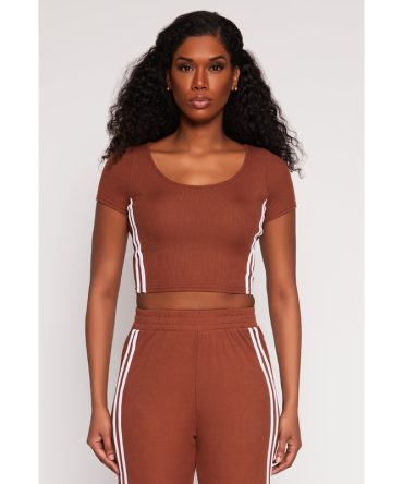 Varsity Stripe Short Sleeve Crop Top