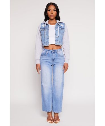 WAX Distressed Hooded Jean Jacket
