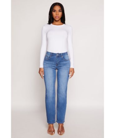 WAX Frayed Detail Straight Leg Jeans