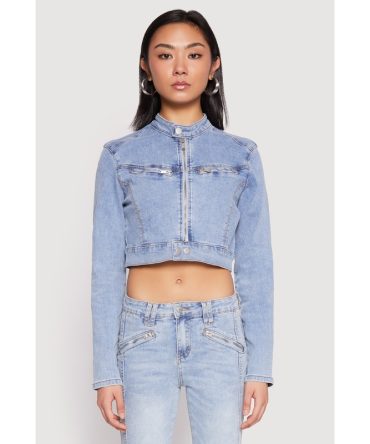 Almost Famous Denim Moto Cropped Jacket