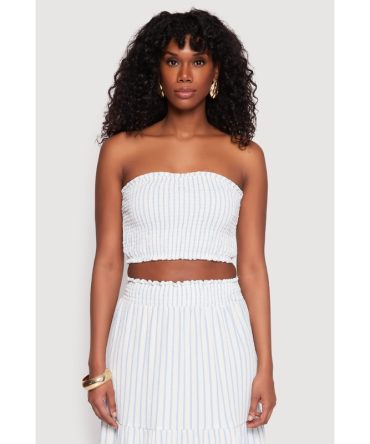 Almost Famous Striped Smocked Tube Top
