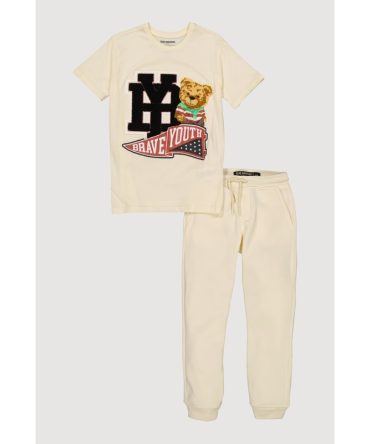 Boys Chenille Bear Graphic Tee and Sweatpants