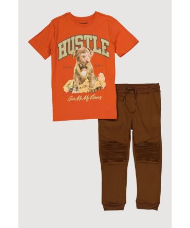 Boys Hustle Dog Graphic T Shirt and Moto Joggers