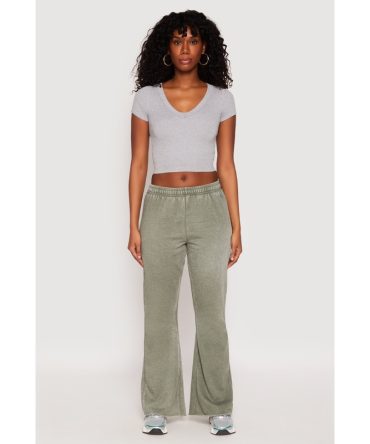 Brushed Knit Acid Wash Flare Sweatpants