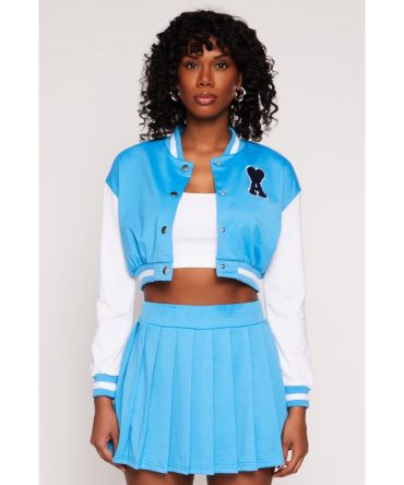 Chenille A Initial Cropped Varsity Jacket