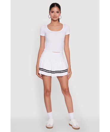 Chic Contrast Trim High Waisted Pleated Skirt
