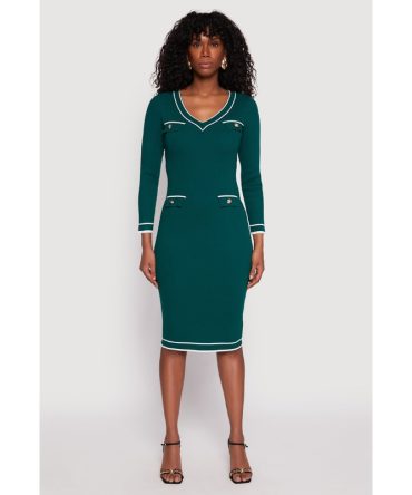Daisy Ribbed Knit Contrast Trim Sweater Dress