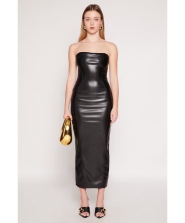 Faux Leather Cut Out Back Maxi Tube Dress