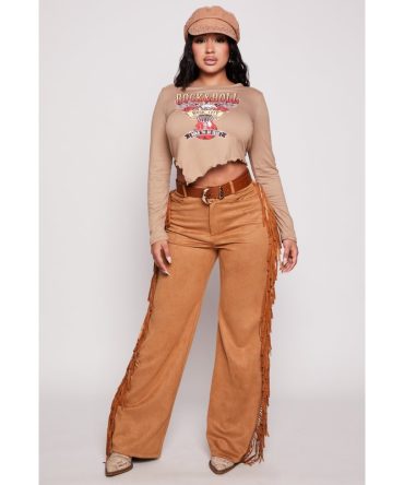 Faux Suede Fringe Pants