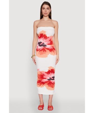 Floral Print Midi Tube Dress