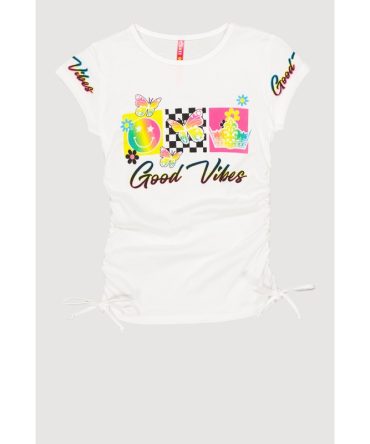 Girls Good Vibes Ruched Graphic Top