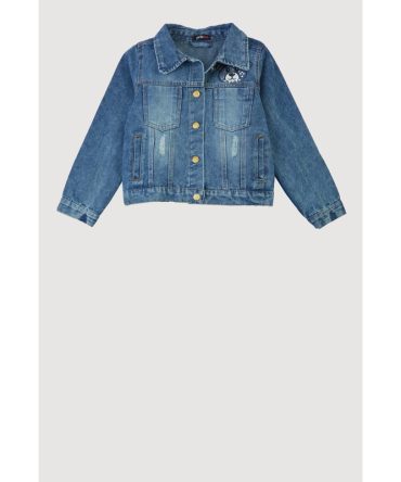 Girls Rhinestone Bear Denim Jacket