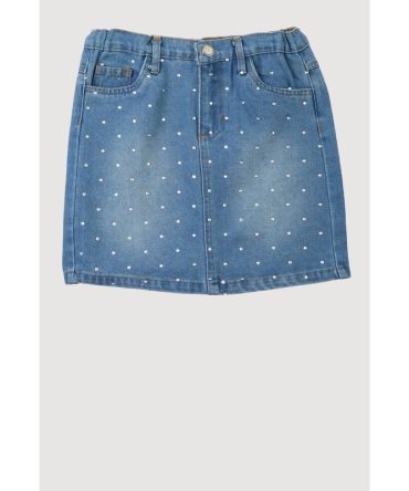 Girls Rhinestone Denim Skirt