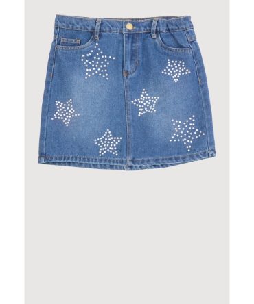 Girls Rhinestone Star Denim Skirt