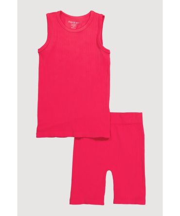Girls Ribbed Knit Seamless Tank Top and Bike Shorts 2 Piece Set