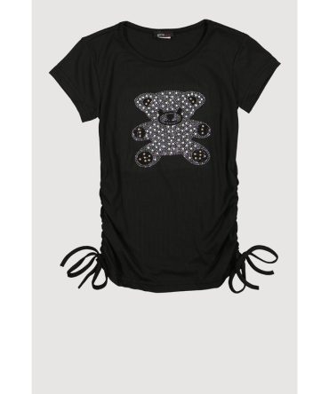 Girls Studded Teddy Bear Graphic Top