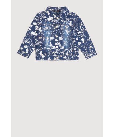 Little Girls Foil Splatter Distressed Denim Jacket