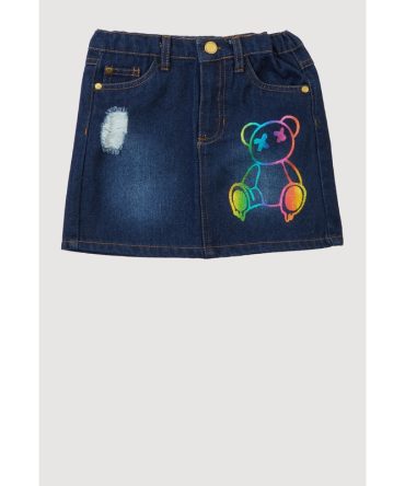 Little Girls Ombre Bear Distressed Denim Skirt
