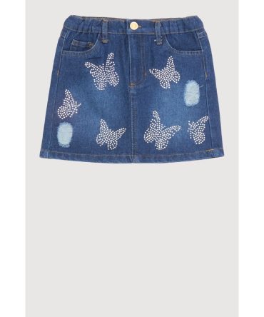 Little Girls Rhinestone Butterfly Denim Skirt
