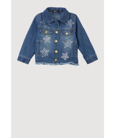 Little Girls Rhinestone Star Frayed Denim Jacket
