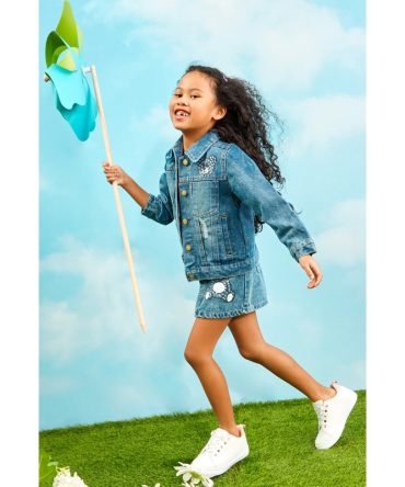 Little Girls Rhinestone Teddy Bear Denim Jacket
