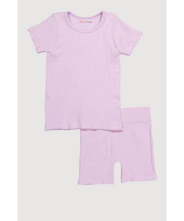 Little Girls Seamless Ribbed Knit Tee and Biker Shorts Set