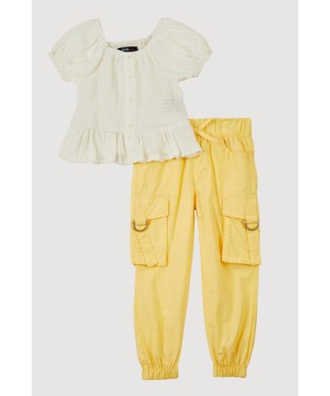 Toddler Girls Smocked Puff Sleeve Blouse and Joggers