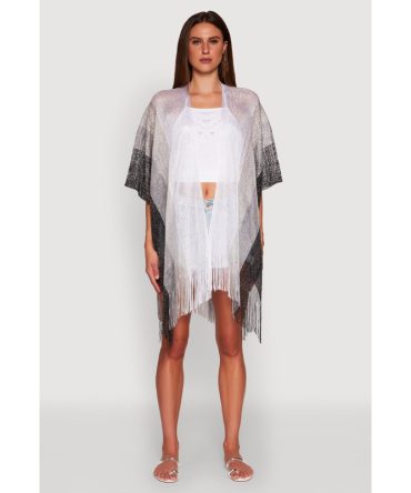 Trendy Fringe Hem Ombre Lurex Cover Up