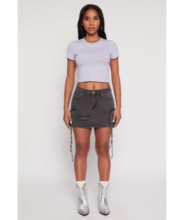 VIP Acid Wash Denim Cargo Skirt