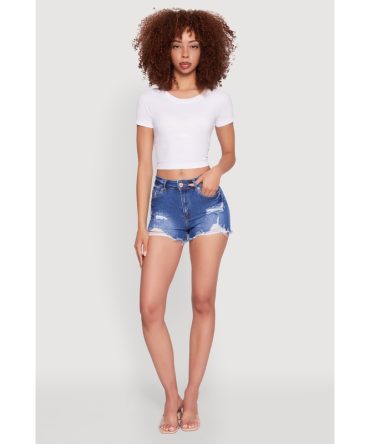 WAX Frayed Denim Shorts