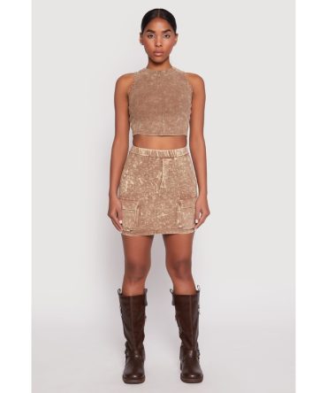 Acid Wash Cargo Pocket Mini Skirt