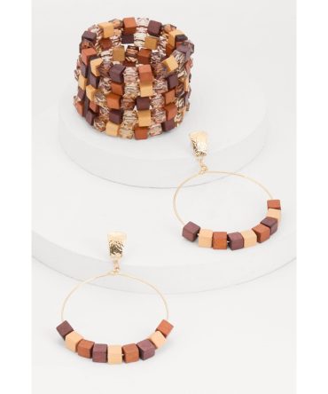 Beaded Layered Stretch Bracelet and Hoop Earrings