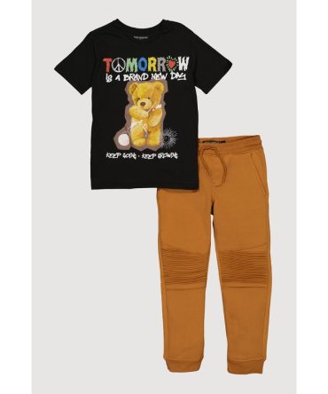 Boys Bear Graphic Tee and Moto Joggers