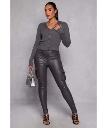 Faux Leather Skinny Leg Cargo Pants