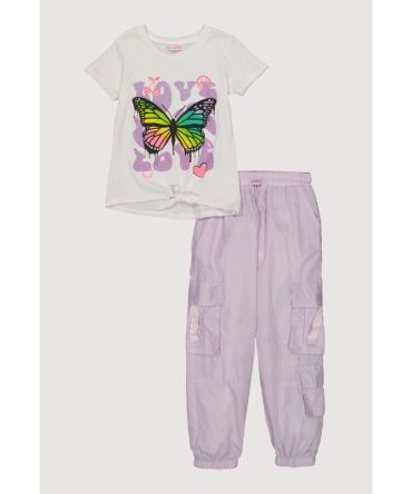Girls Butterfly Love Graphic Tee and Cargo Joggers