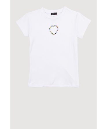 Girls Rhinestone Keyhole Heart Rib Knit Tee