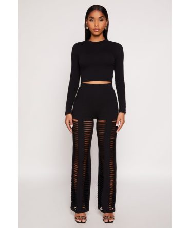 Laser Cut High Waisted Pintuck Pants