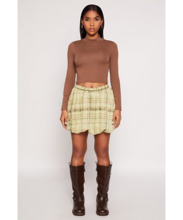 Plaid High Waisted Bubble Skirt