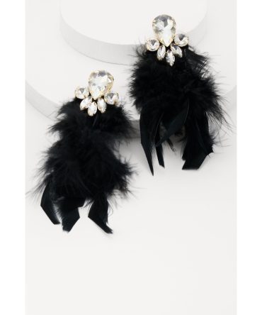 Rhinestone Long Feather Drop Earrings