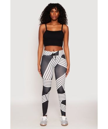 Striped Print Drawstring Detail Leggings