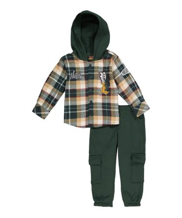 Toddler Boys Plaid Hustle Hooded Shirt and Sweatpants