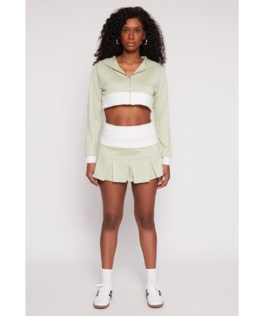 Two Toned Waistband Pleated Micro Skirt