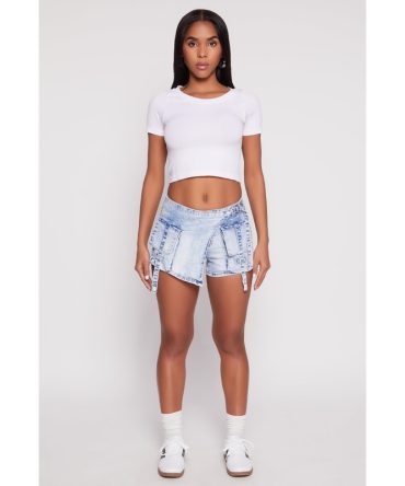 VIP Denim Asymmetrical Wrap Front Cargo Skort