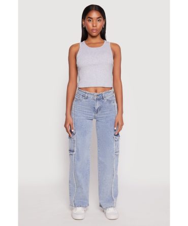 VIP Frayed Pintuck Cargo Jeans