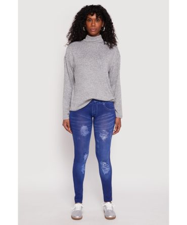 Whiskered Distressed Denim Print Jeggings