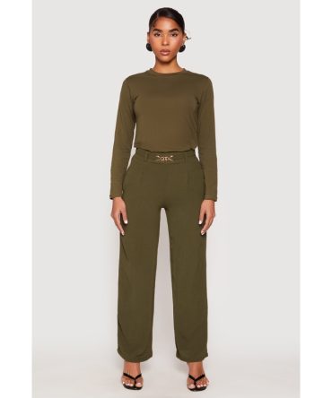 Airy Chain Detail Belted Front Pants