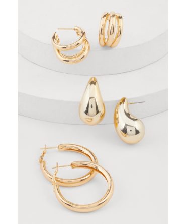 Assorted Metallic Drop and Hoop Earrings Set of 3