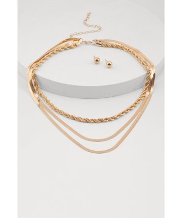 Assorted Metallic Layered Necklace and Stud Earrings